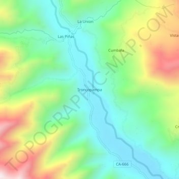 Carte topographique Troncopampa, altitude, relief