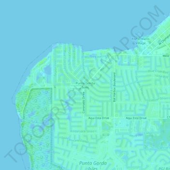 Carte topographique Punta Gorda Isles, altitude, relief