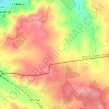 Carte topographique Colmenero, altitude, relief