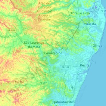 Carte topographique Camaragibe, altitude, relief