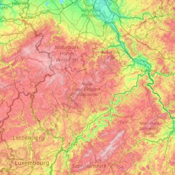 Carte topographique Vulkaneifel, altitude, relief