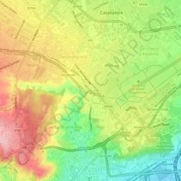 Carte topographique Capodichino, altitude, relief