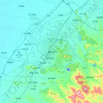 Carte topographique Anshan, altitude, relief