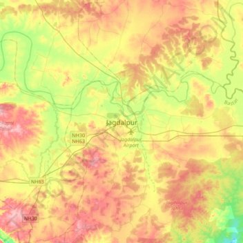 Carte topographique Jagdalpur, altitude, relief