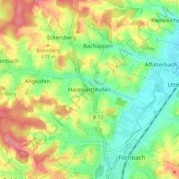 Carte topographique Haimpertshofen, altitude, relief