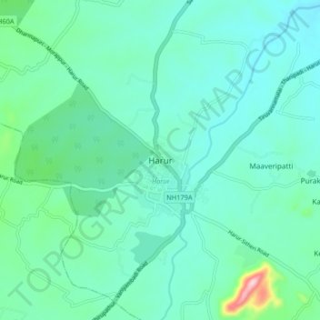 Carte topographique Harur, altitude, relief