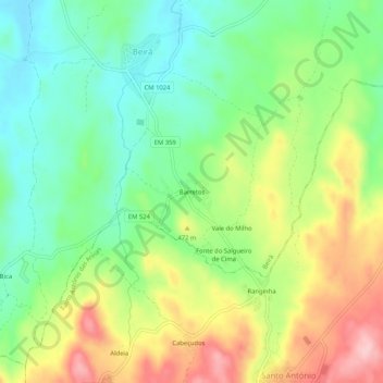 Carte topographique Barretos, altitude, relief