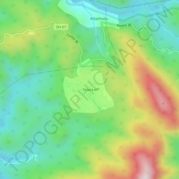 Carte topographique Nilackal, altitude, relief