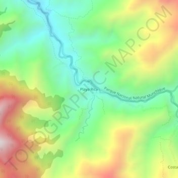 Carte topographique Playa Rica, altitude, relief
