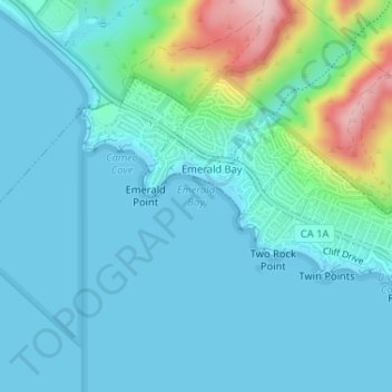 Carte topographique Emerald Bay, altitude, relief