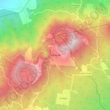 Carte topographique Palo Verde, altitude, relief