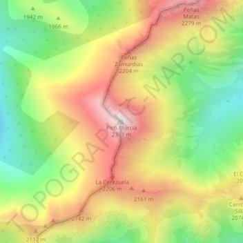 Carte topographique Pico Murcia, altitude, relief