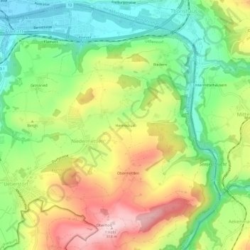 Carte topographique Hermisbüel, altitude, relief