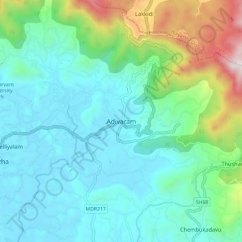 Carte topographique Adivaram, altitude, relief