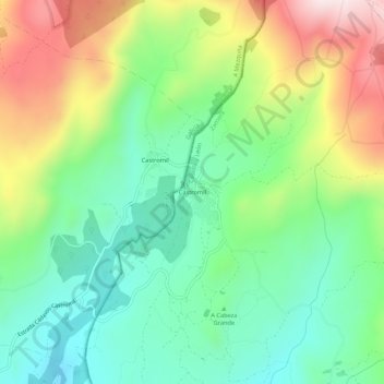 Carte topographique Castromil, altitude, relief