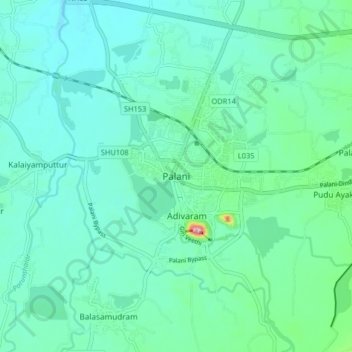 Carte topographique Palani, altitude, relief