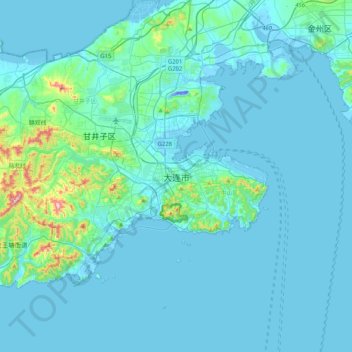 Carte topographique Dalian, altitude, relief