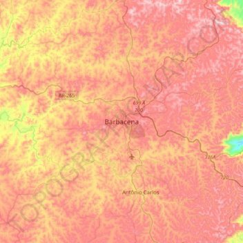 Carte topographique Barbacena, altitude, relief