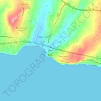 Carte topographique Silivri, altitude, relief