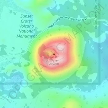 Carte topographique Sunset Crater, altitude, relief
