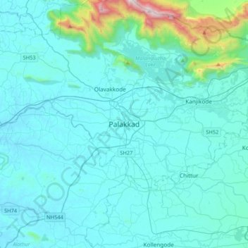 Carte topographique Palakkad, altitude, relief