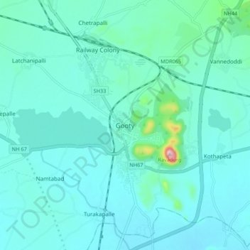 Carte topographique Gooty, altitude, relief