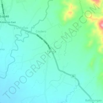 Carte topographique Parista, altitude, relief