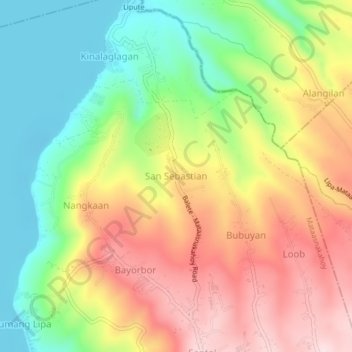 Carte topographique San Sebastian, altitude, relief