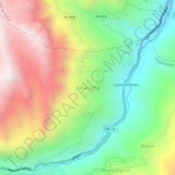 Carte topographique Yanacocha, altitude, relief
