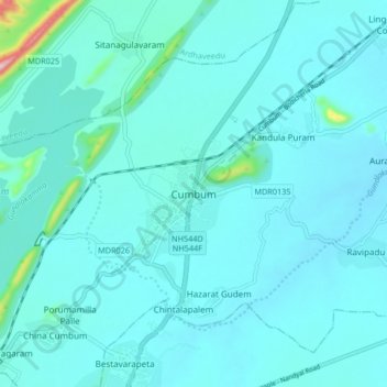 Carte topographique Cumbum, altitude, relief