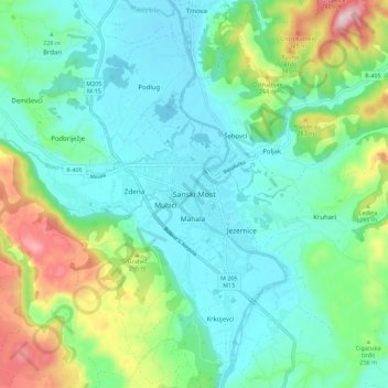 Carte topographique Sanski Most, altitude, relief