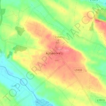Carte topographique Aghamore, altitude, relief
