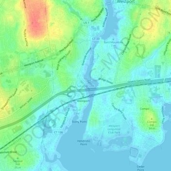 Carte topographique Saugatuck, altitude, relief