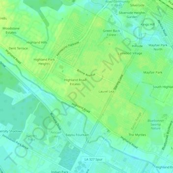 Carte topographique Magnolia Heights, altitude, relief