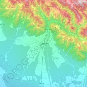Carte topographique Haldwani, altitude, relief