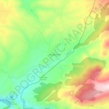 Carte topographique Mas del Olmo, altitude, relief