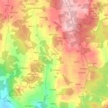 Carte topographique O Fachal, altitude, relief