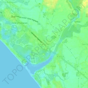 Carte topographique Palanginan, altitude, relief