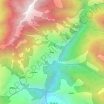 Carte topographique Jhuni, altitude, relief