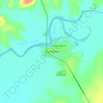 Carte topographique Villa Florida, altitude, relief