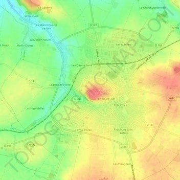 Carte topographique Le Bourg-ouest, altitude, relief