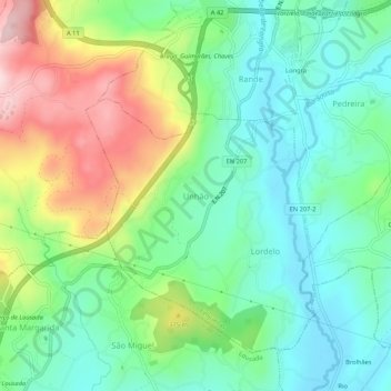 Carte topographique Unhão, altitude, relief