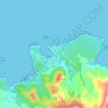 Carte topographique Portinatx, altitude, relief