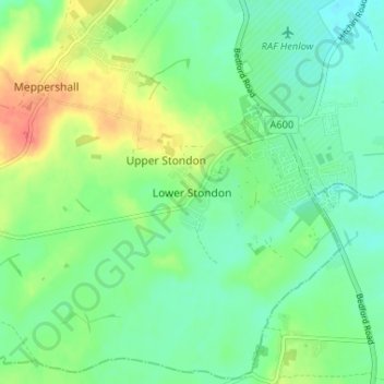 Carte topographique Lower Stondon, altitude, relief