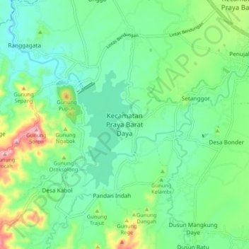 Carte topographique Kecamatan Praya Barat Daya, altitude, relief