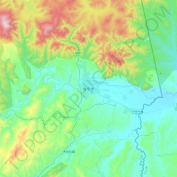 Carte topographique Dongning, altitude, relief