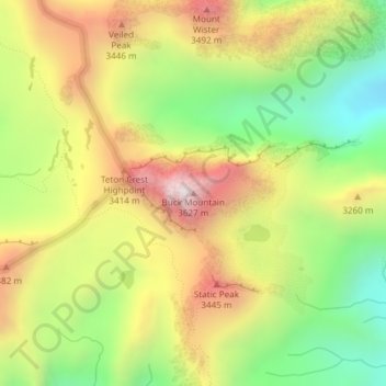 Carte topographique Buck Mountain, altitude, relief