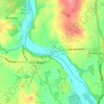 Carte topographique Holt Fleet, altitude, relief