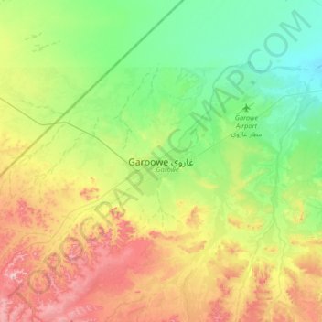 Carte topographique Garoowe, altitude, relief