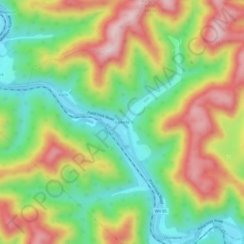 Carte topographique Uneeda, altitude, relief